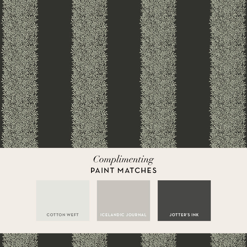 147080 Willow Stripe Charcoal William Morris at Home AW26 Wallpaper by William Morris at Home