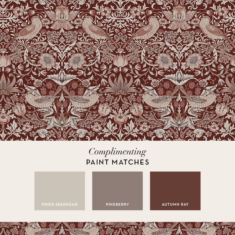 147083 Strawberry Thief Damson William Morris at Home AW26 Wallpaper by William Morris at Home