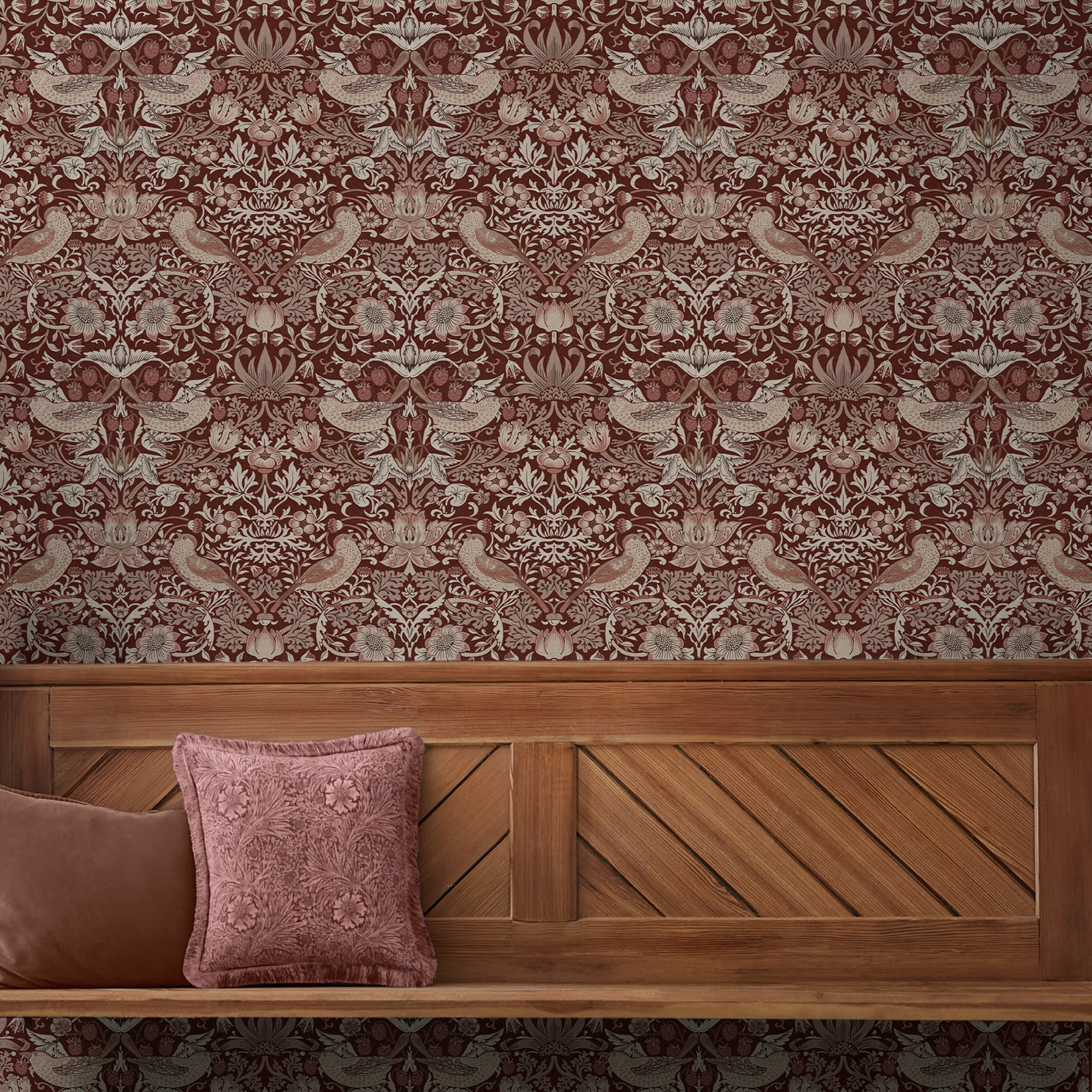 147083 Strawberry Thief Damson William Morris at Home AW26 Wallpaper by William Morris at Home