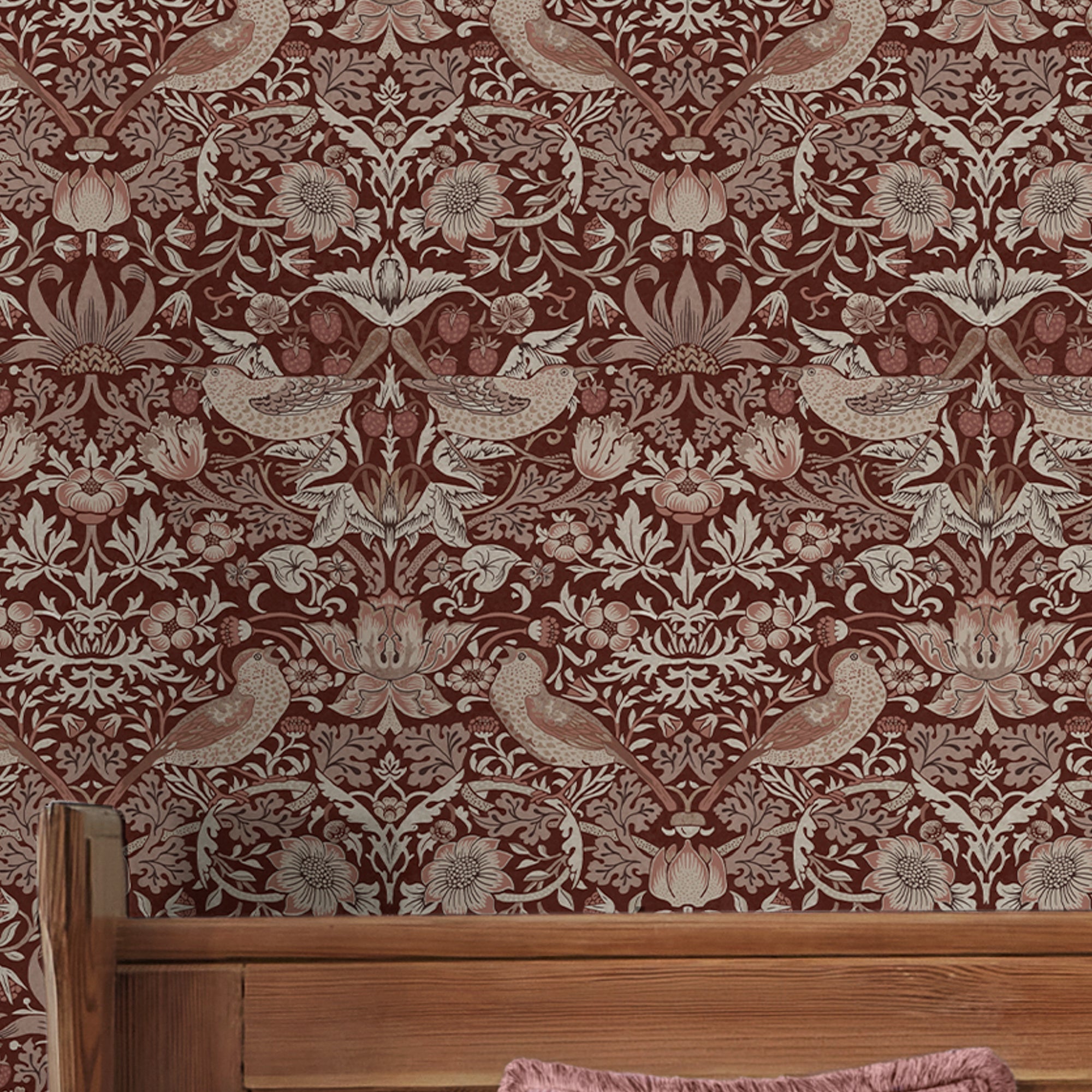 147083 Strawberry Thief Damson William Morris at Home AW26 Wallpaper by William Morris at Home