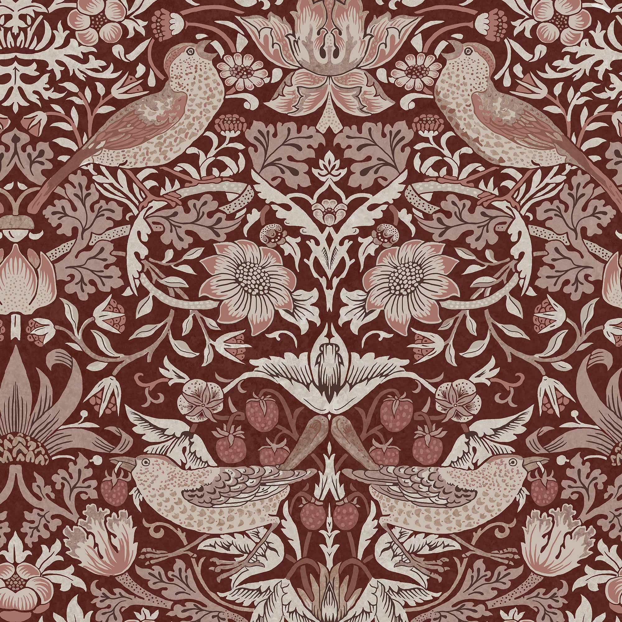 147083 Strawberry Thief Damson William Morris at Home AW26 Wallpaper by William Morris at Home