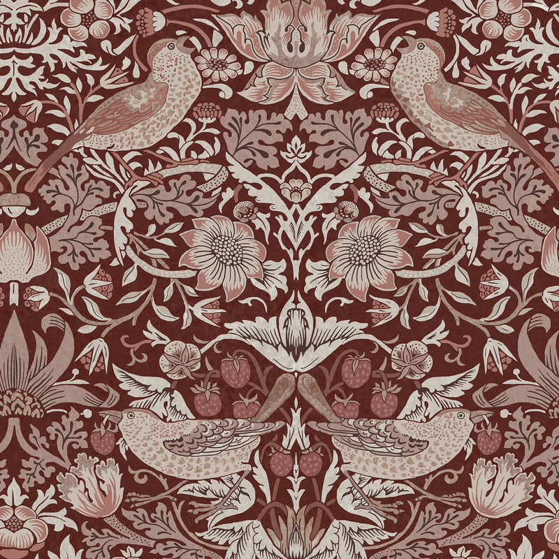 147083 Strawberry Thief Damson William Morris at Home AW26 Wallpaper by William Morris at Home