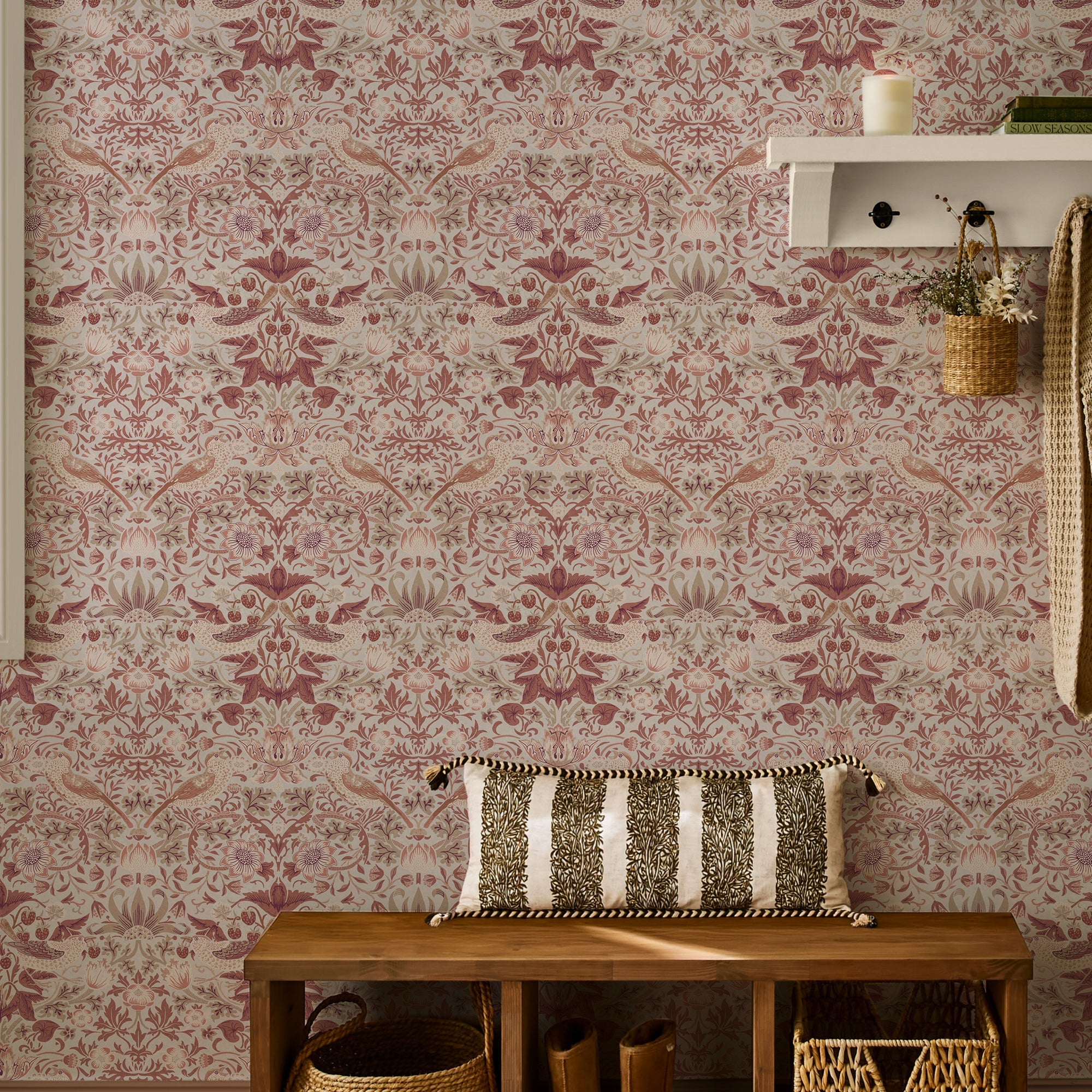 147084 Strawberry Thief Sienna William Morris at Home AW26 Wallpaper by William Morris at Home