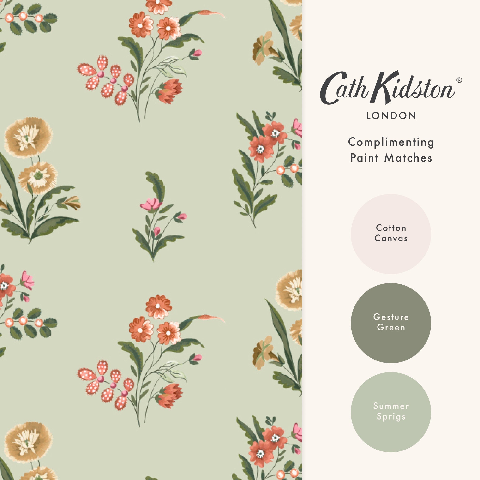 149120 Flutter Bunches Sage Cath Kidston AW26 Wallpaper by Cath Kidston