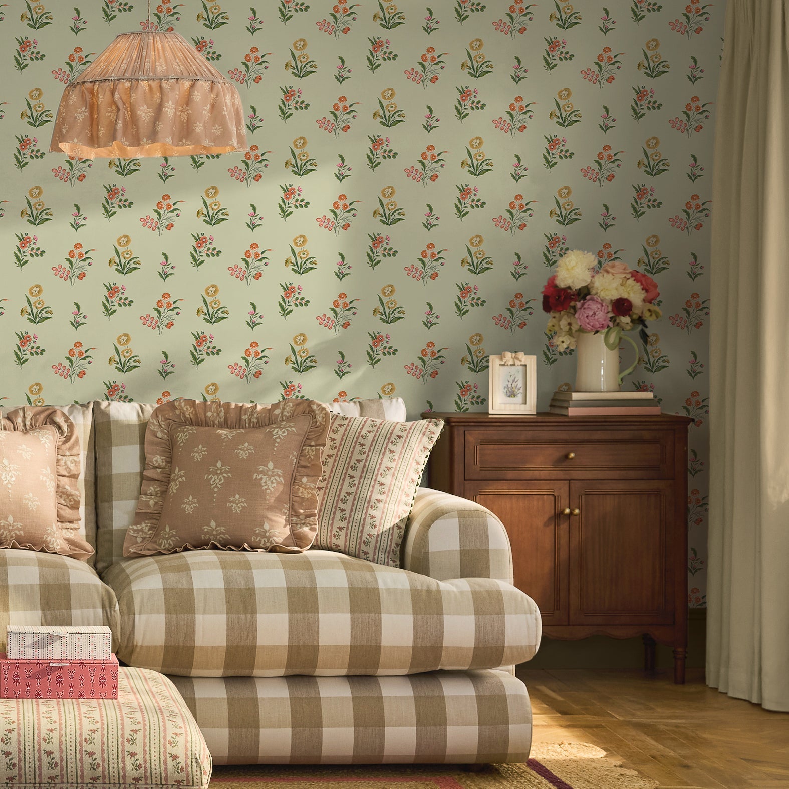 149120 Flutter Bunches Sage Cath Kidston AW26 Wallpaper by Cath Kidston