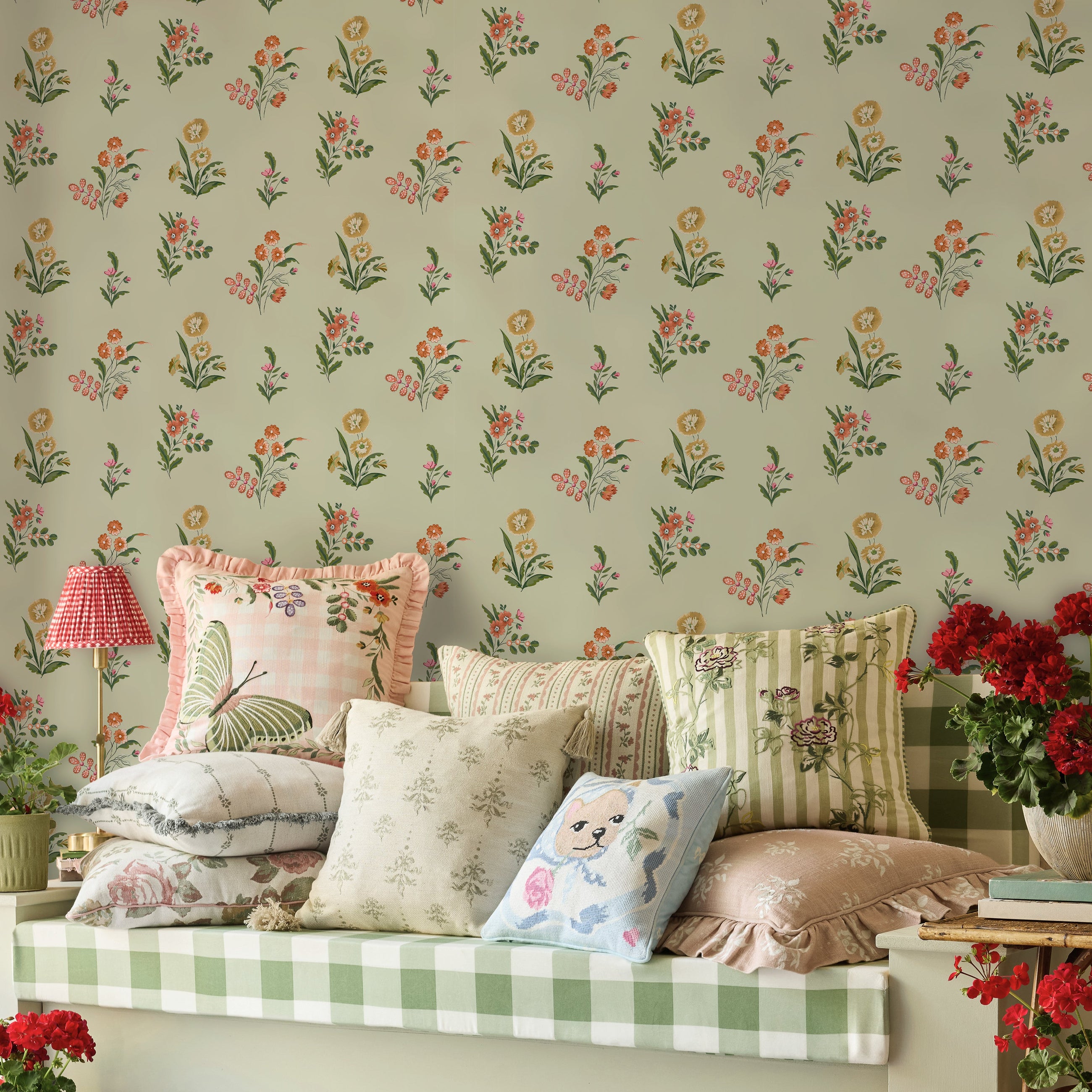 149120 Flutter Bunches Sage Cath Kidston AW26 Wallpaper by Cath Kidston