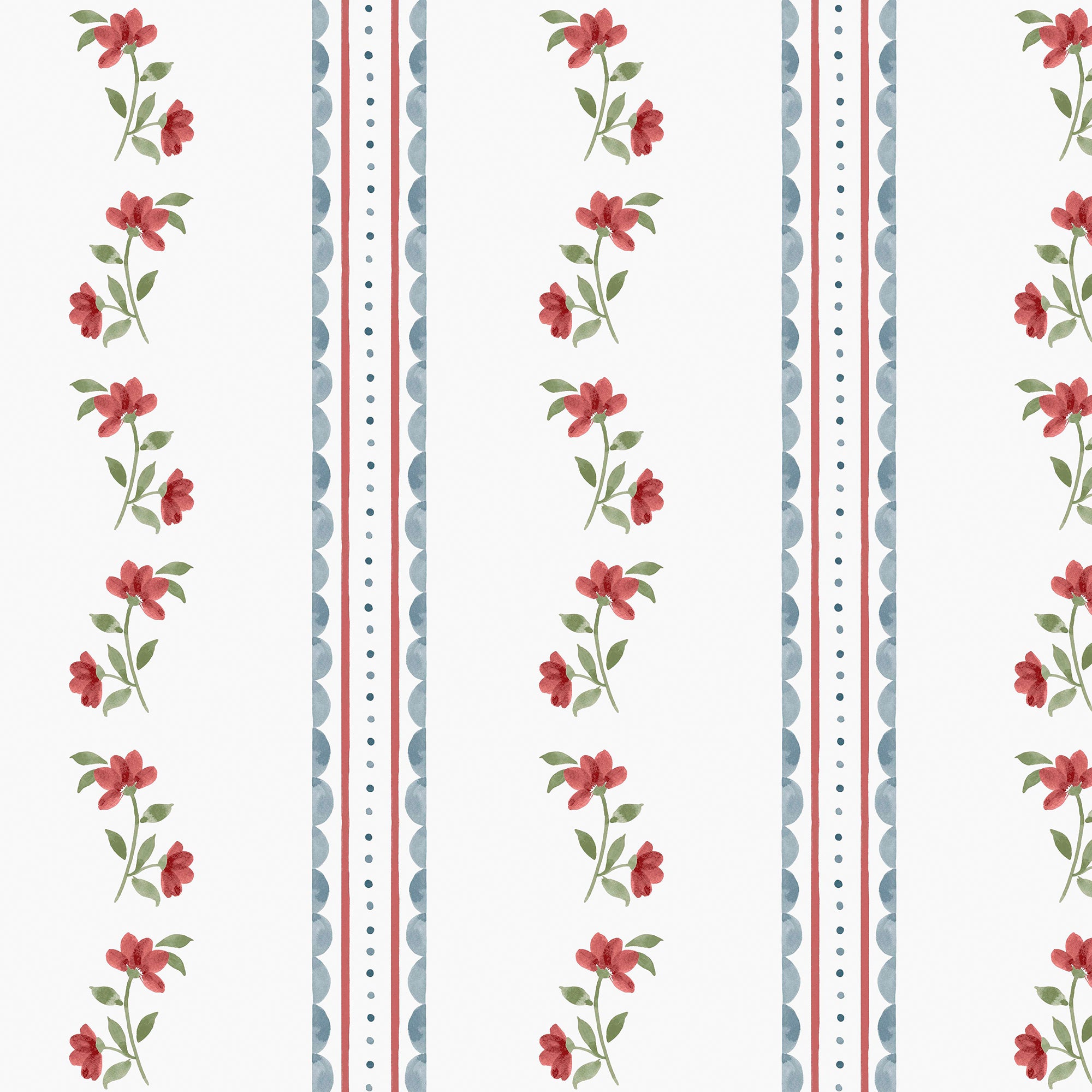 149122 Treasure Floral Red & Blue Cath Kidston AW26 Wallpaper by Cath Kidston