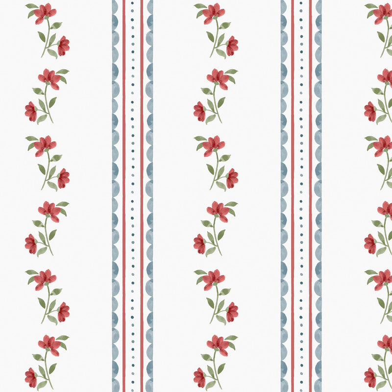 149122 Treasure Floral Red & Blue Cath Kidston AW26 Wallpaper by Cath Kidston