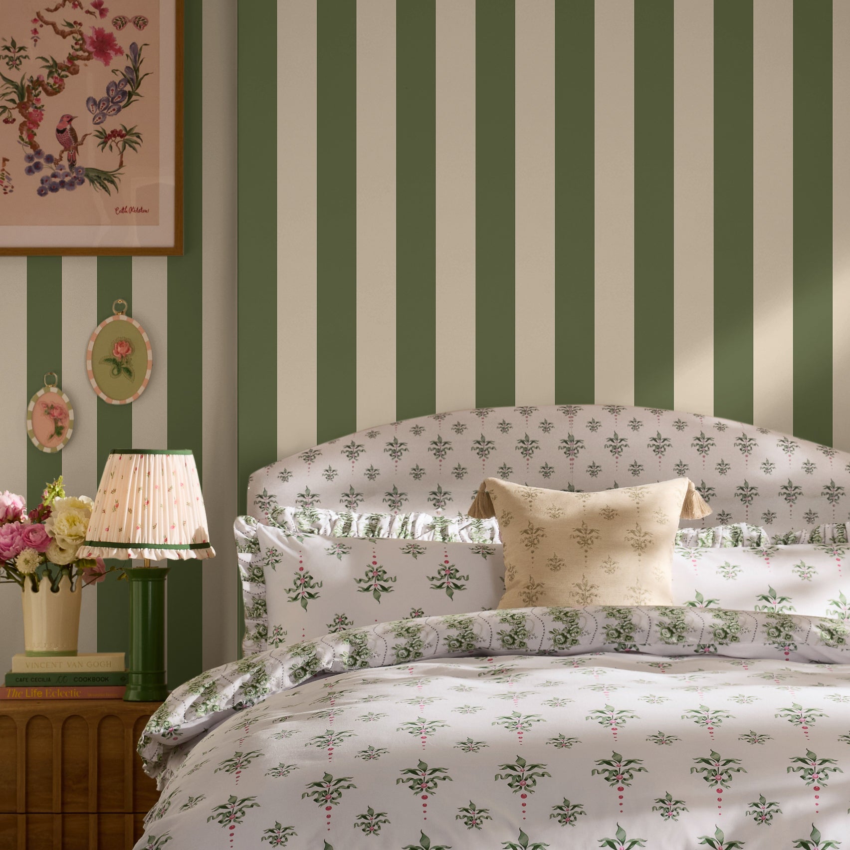 149126 Canopy Stripe Vintage Green Cath Kidston AW26 Wallpaper by Cath Kidston