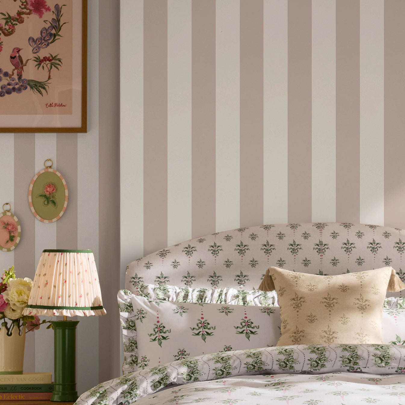 149127 Canopy Stripe Rose Pink and Cream Cath Kidston AW26 Wallpaper by Cath Kidston
