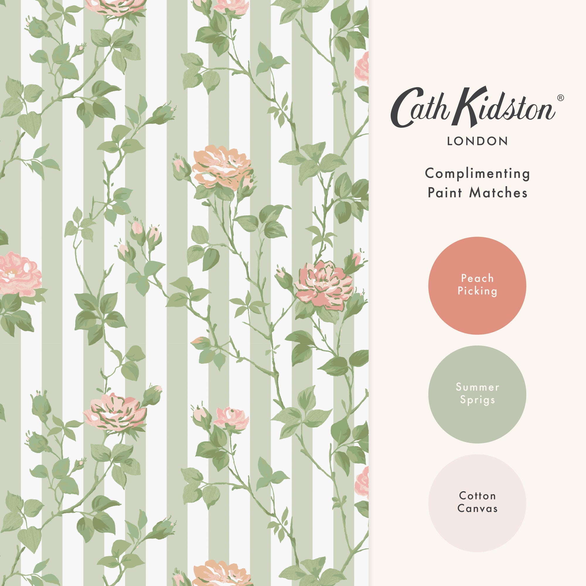 149129 Climbing Rose Pink and Sage Cath Kidston AW26 Wallpaper by Cath Kidston