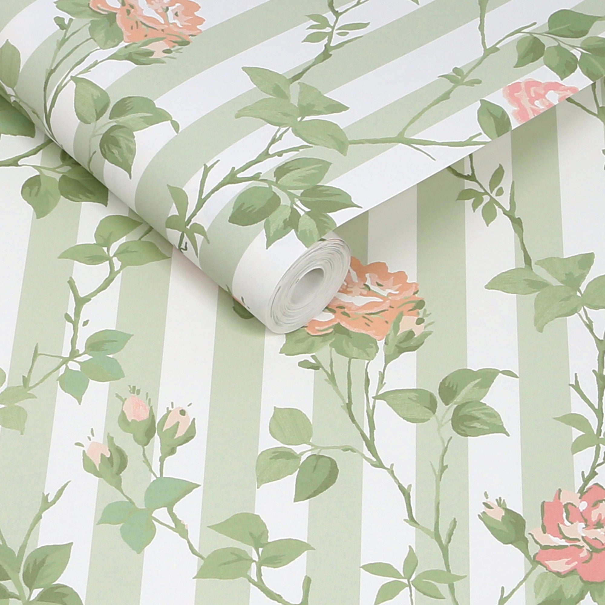 149129 Climbing Rose Pink and Sage Cath Kidston AW26 Wallpaper by Cath Kidston