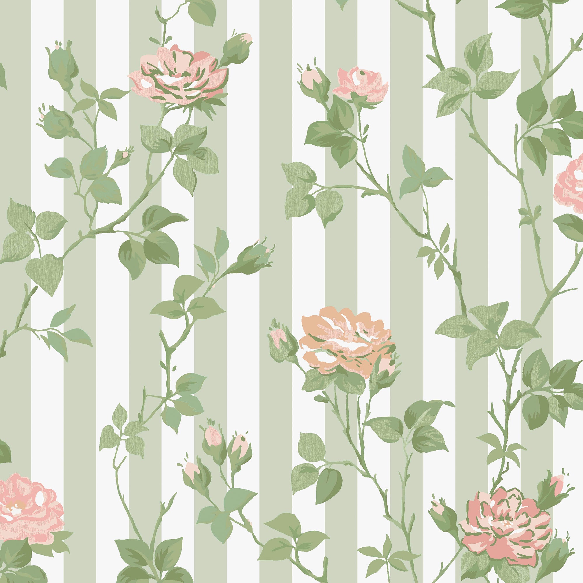 149129 Climbing Rose Pink and Sage Cath Kidston AW26 Wallpaper by Cath Kidston