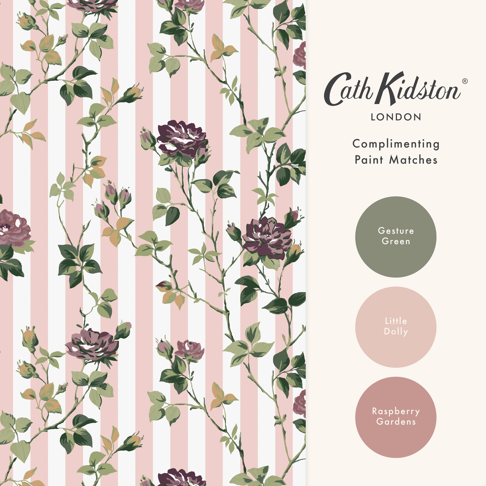 149130 Climbing Rose Pink and Mauve Cath Kidston AW26 Wallpaper by Cath Kidston