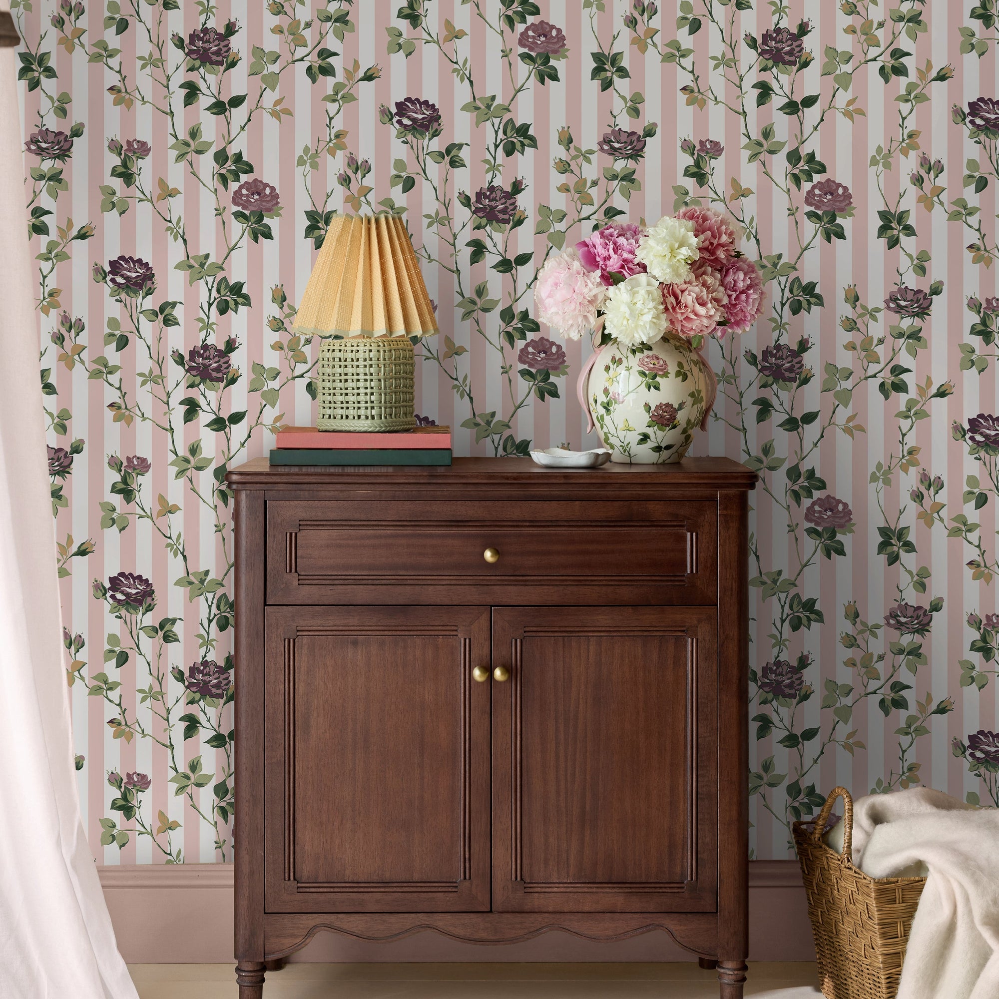 149130 Climbing Rose Pink and Mauve Cath Kidston AW26 Wallpaper by Cath Kidston
