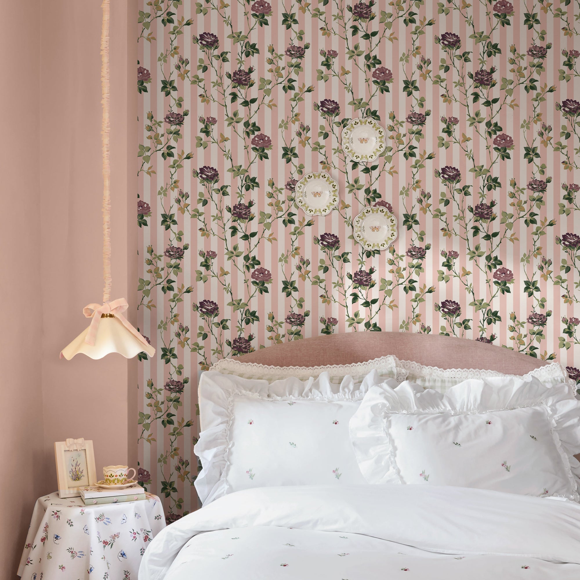 149130 Climbing Rose Pink and Mauve Cath Kidston AW26 Wallpaper by Cath Kidston