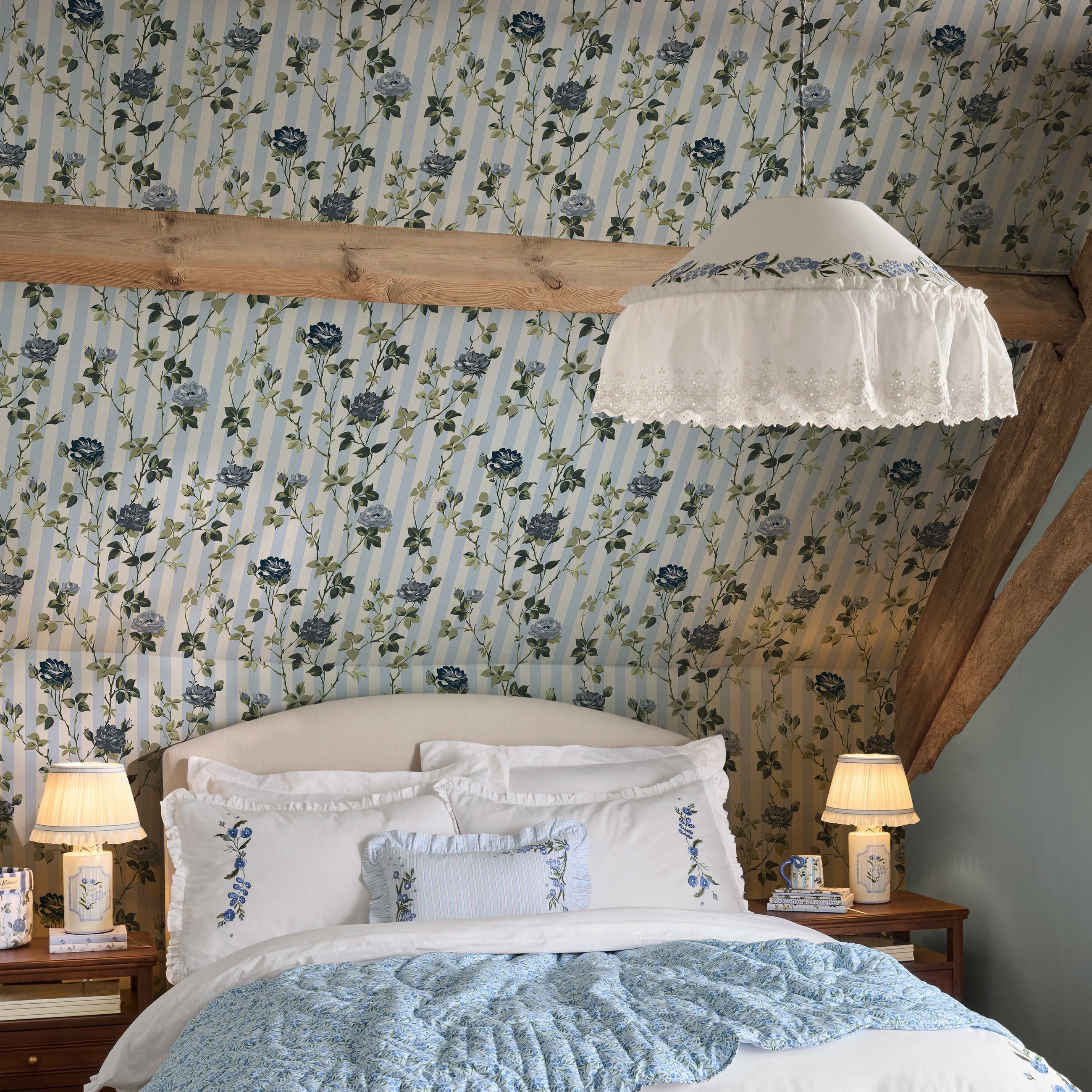 149131 Climbing Rose Blue Cath Kidston AW26 Wallpaper by Cath Kidston