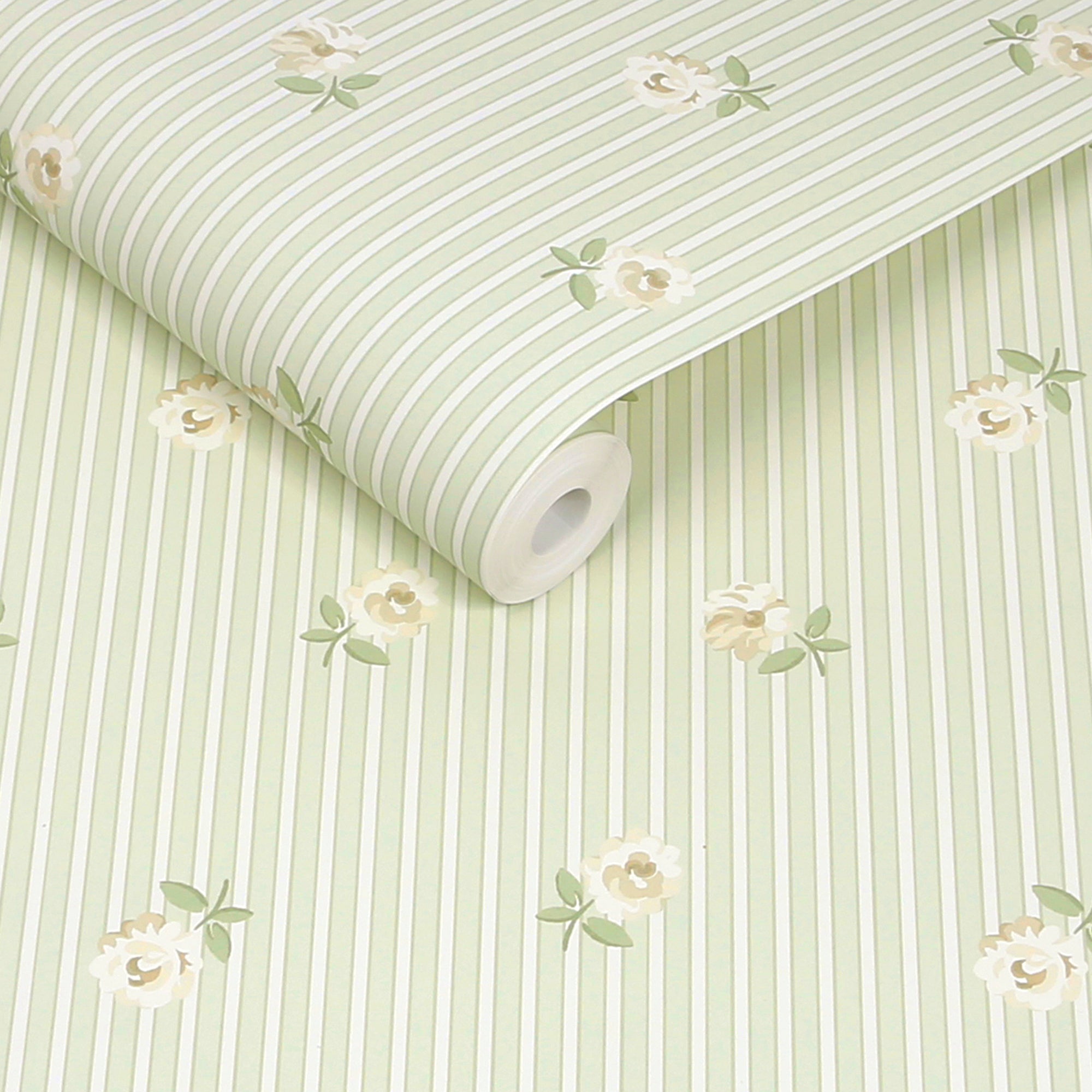 149132 Rose Spaced Stripe Sage Cath Kidston AW26 Wallpaper by Cath Kidston