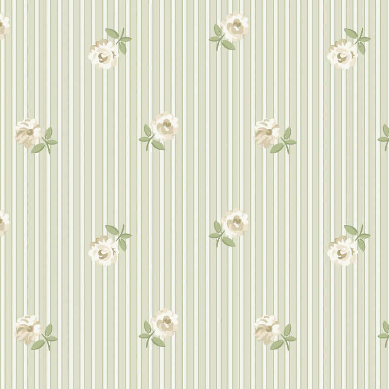 149132 Rose Spaced Stripe Sage Cath Kidston AW26 Wallpaper by Cath Kidston