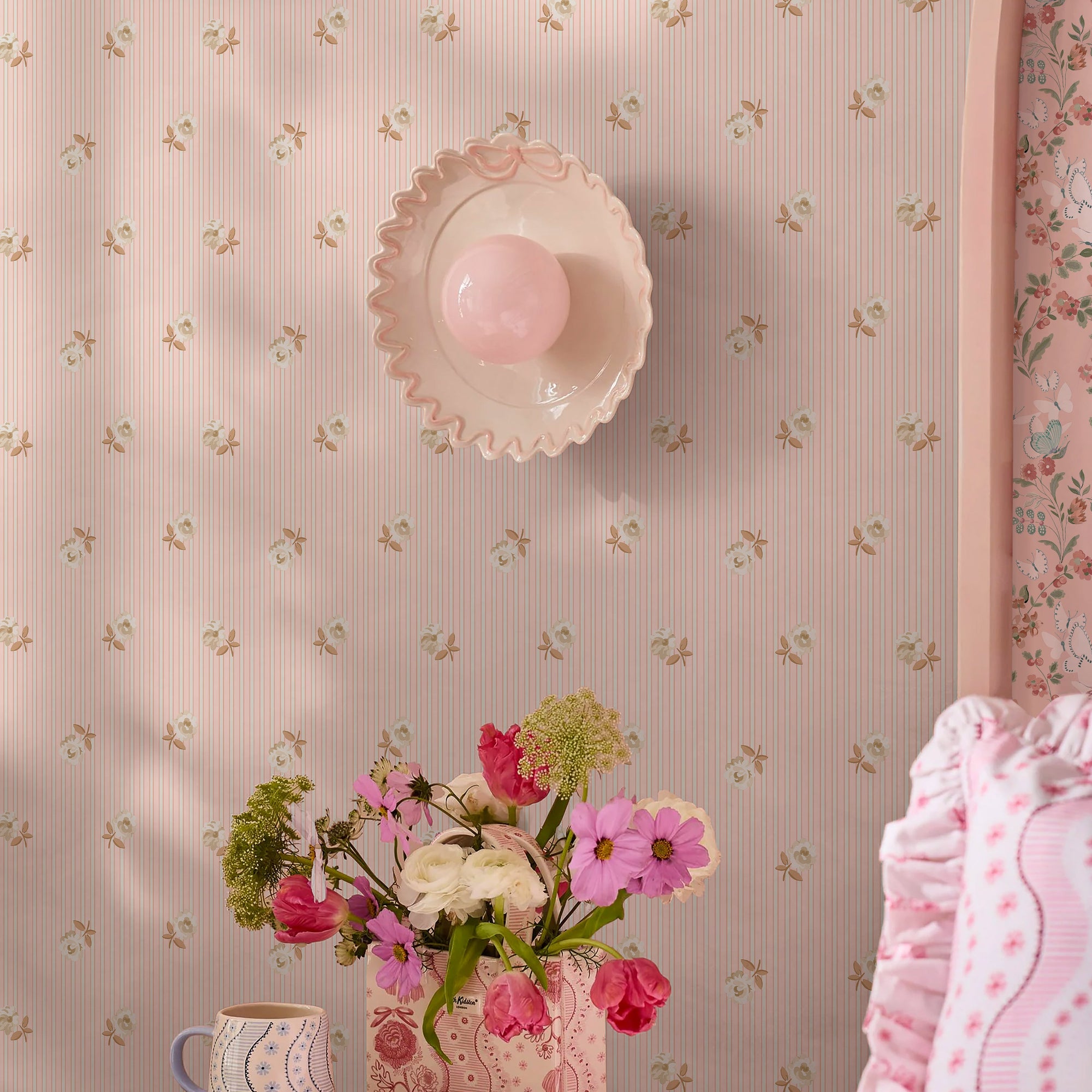 149133 Rose Spaced Stripe Pink Cath Kidston AW26 Wallpaper by Cath Kidston