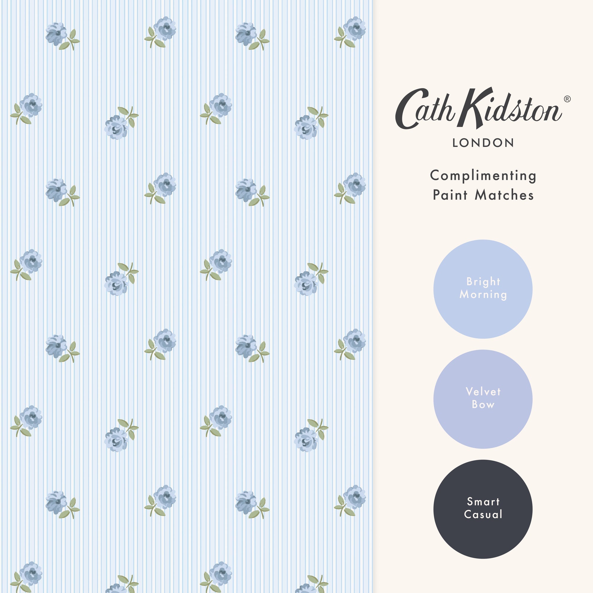 149134 Rose Spaced Stripe Blue Cath Kidston AW26 Wallpaper by Cath Kidston