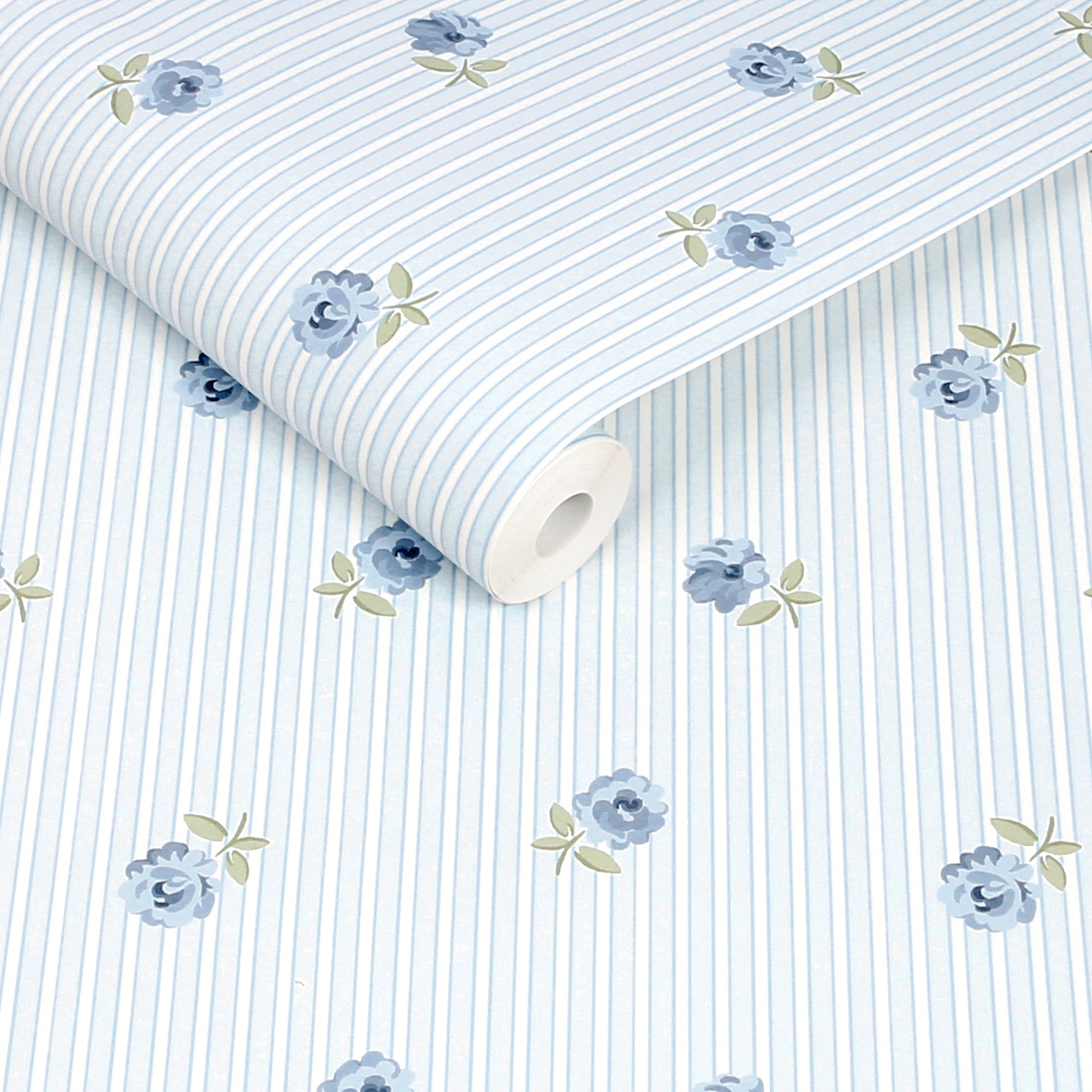 149134 Rose Spaced Stripe Blue Cath Kidston AW26 Wallpaper by Cath Kidston
