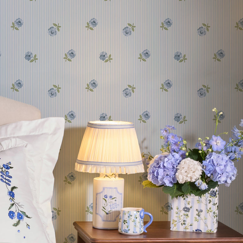 149134 Rose Spaced Stripe Blue Cath Kidston AW26 Wallpaper by Cath Kidston