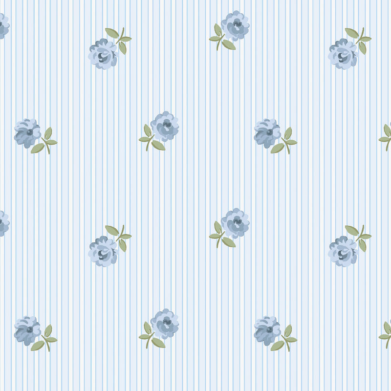 149134 Rose Spaced Stripe Blue Cath Kidston AW26 Wallpaper by Cath Kidston