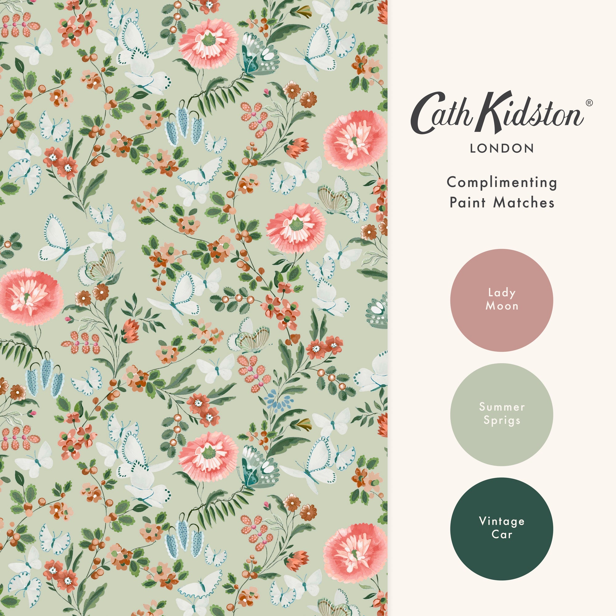 149135 Butterfly Dance Sage Cath Kidston AW26 Wallpaper by Cath Kidston
