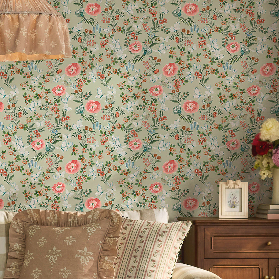 149135 Butterfly Dance Sage Cath Kidston AW26 Wallpaper by Cath Kidston