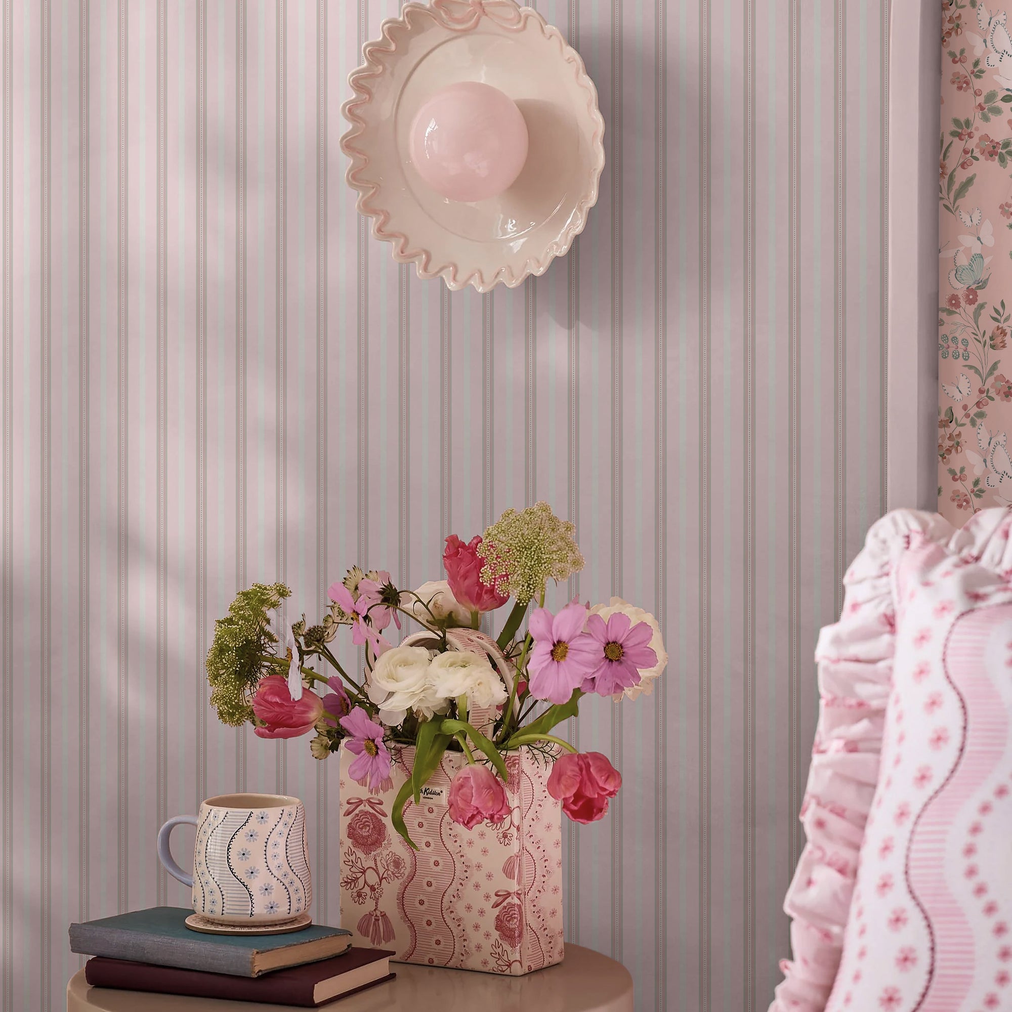 149141 Stitched Stripe Pink Cath Kidston AW26 Wallpaper by Cath Kidston