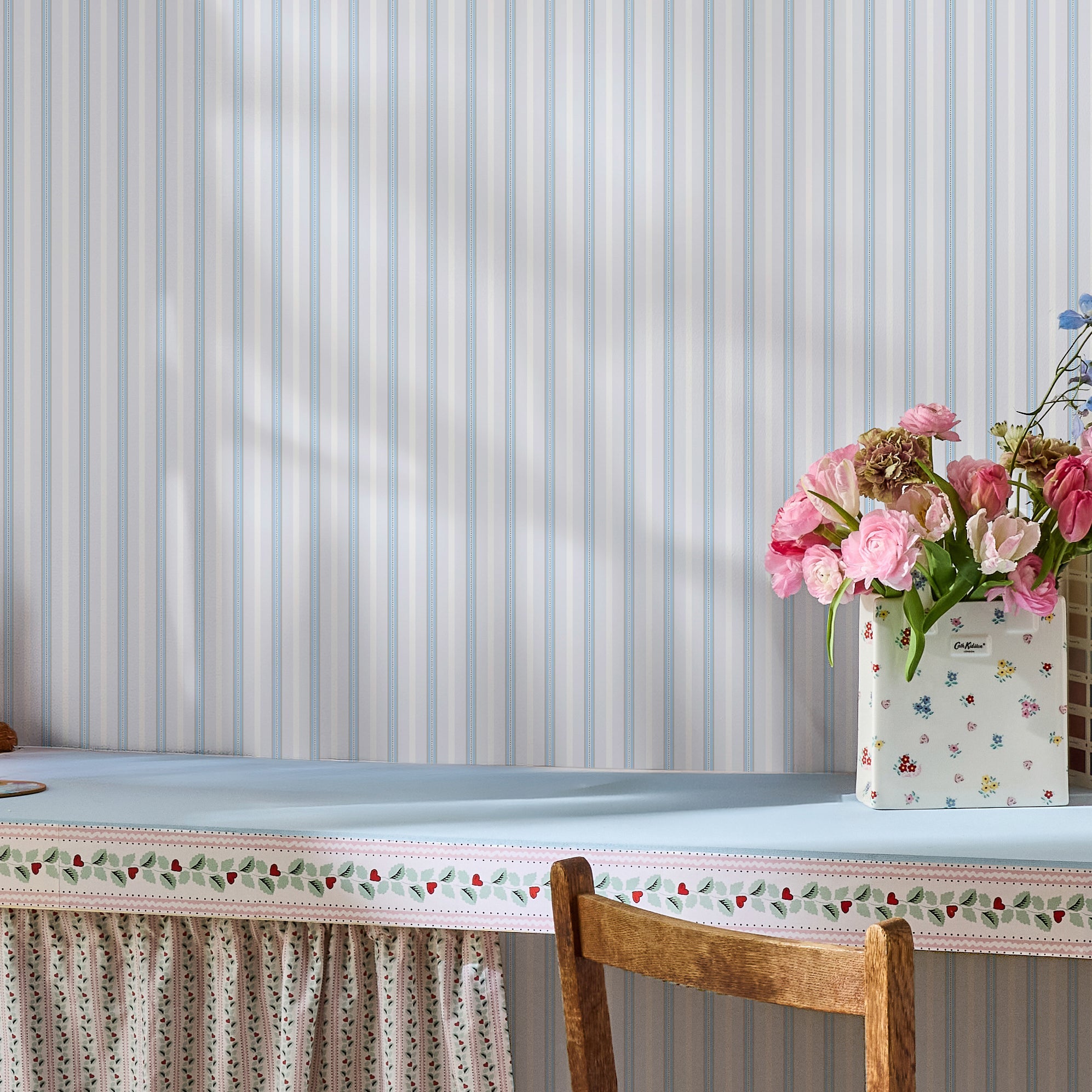 149142 Stitched Stripe Blue Cath Kidston AW26 Wallpaper by Cath Kidston