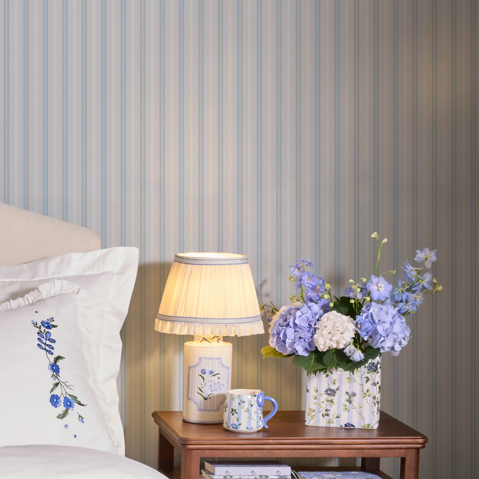 149142 Stitched Stripe Blue Cath Kidston AW26 Wallpaper by Cath Kidston