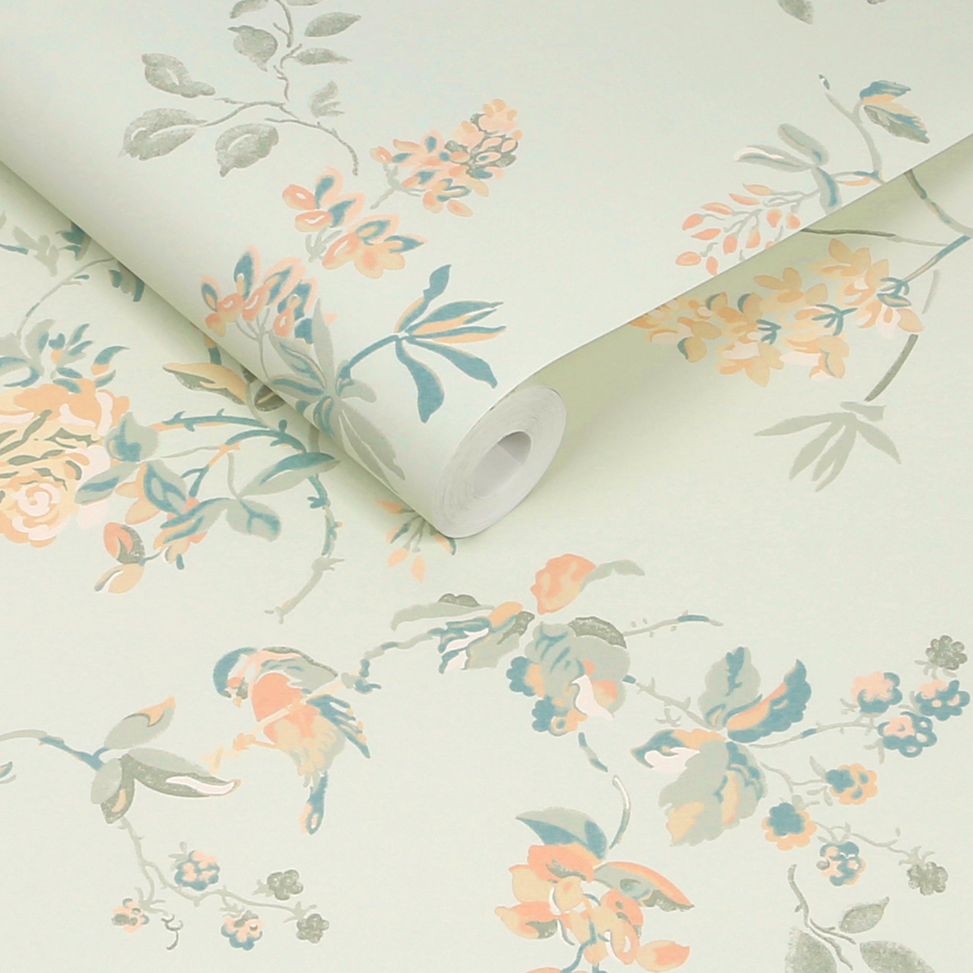 149143 Birds and Roses Sage Cath Kidston AW26 Wallpaper by Cath Kidston