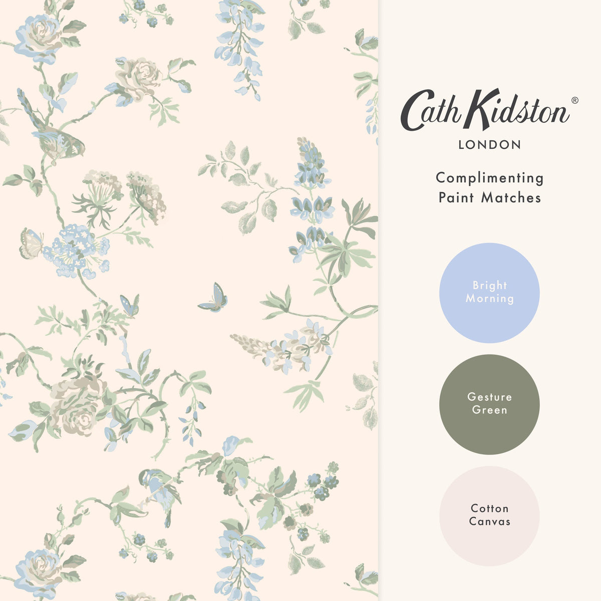 149144 Birds and Roses Blue Cath Kidston AW26 Wallpaper by Cath Kidston