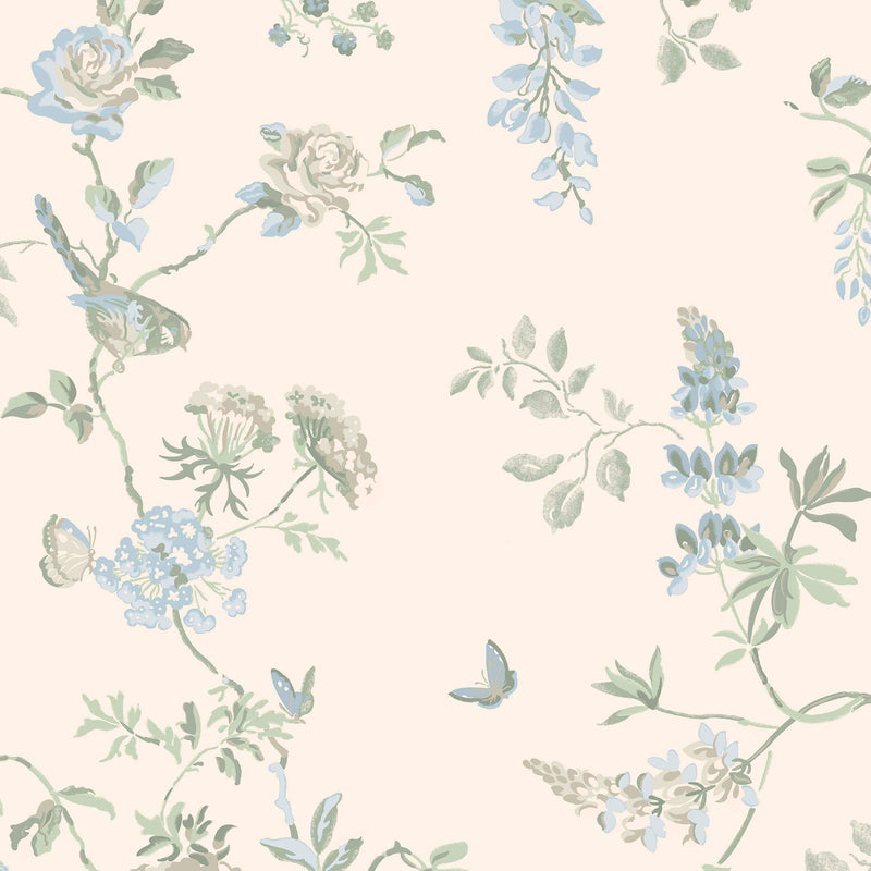 149144 Birds and Roses Blue Cath Kidston AW26 Wallpaper by Cath Kidston
