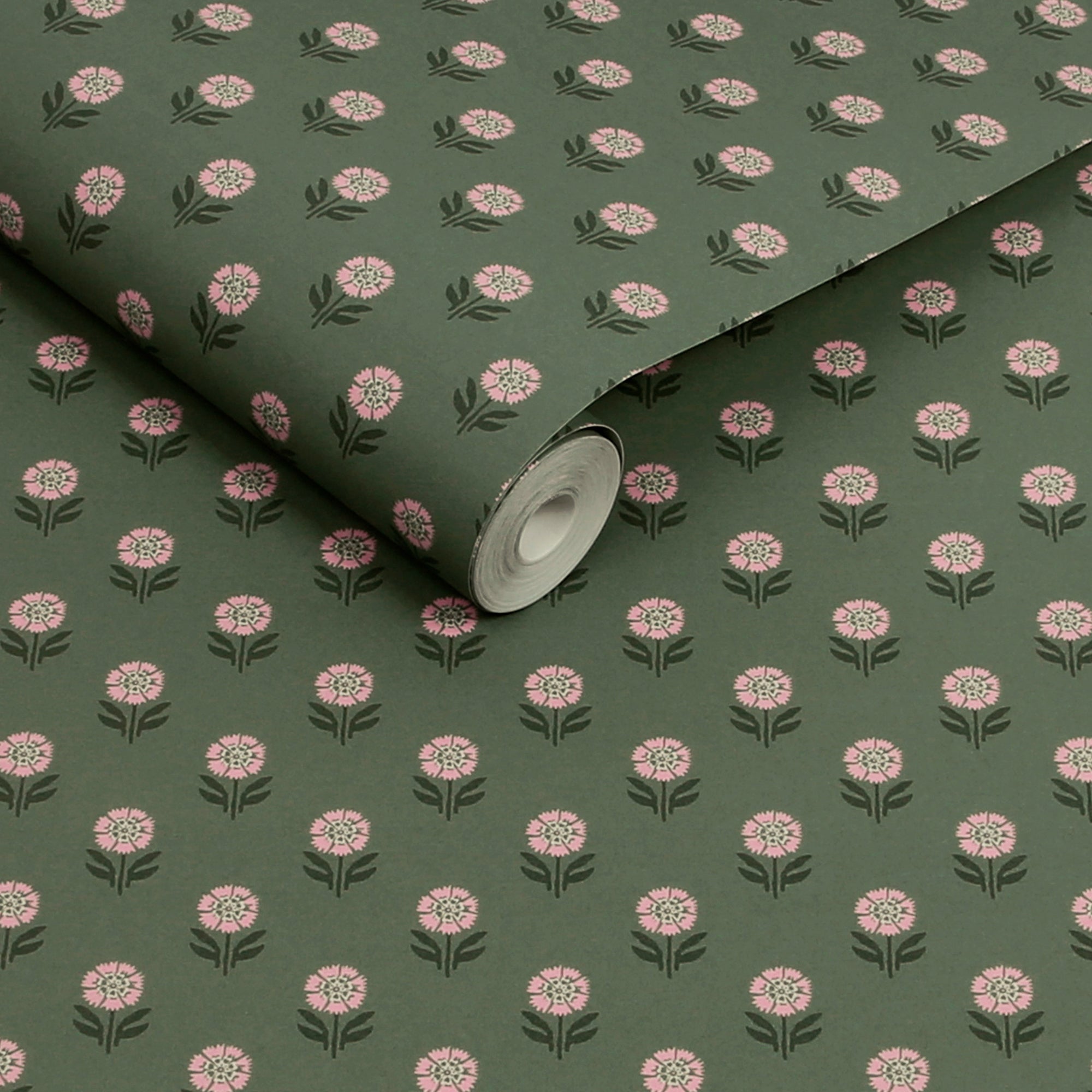 149513 Wood Block Floral Pink & Green Joules AW26 Wallpaper by Joules