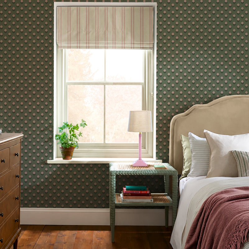 149513 Wood Block Floral Pink & Green Joules AW26 Wallpaper by Joules