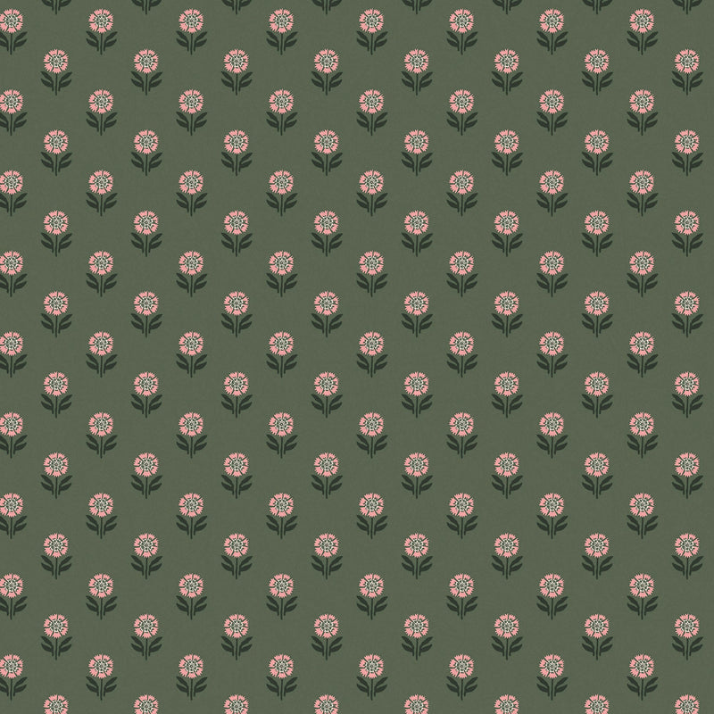 149513 Wood Block Floral Pink & Green Joules AW26 Wallpaper by Joules