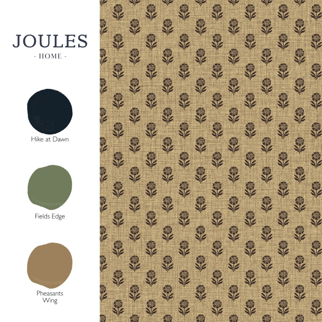 149516 Wood Block Floral Grasscloth & Brown Joules AW26 Wallpaper by Joules
