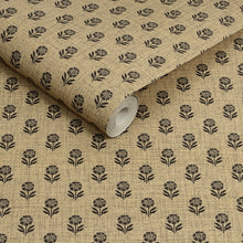 149516 Wood Block Floral Grasscloth & Brown Joules AW26 Wallpaper by Joules