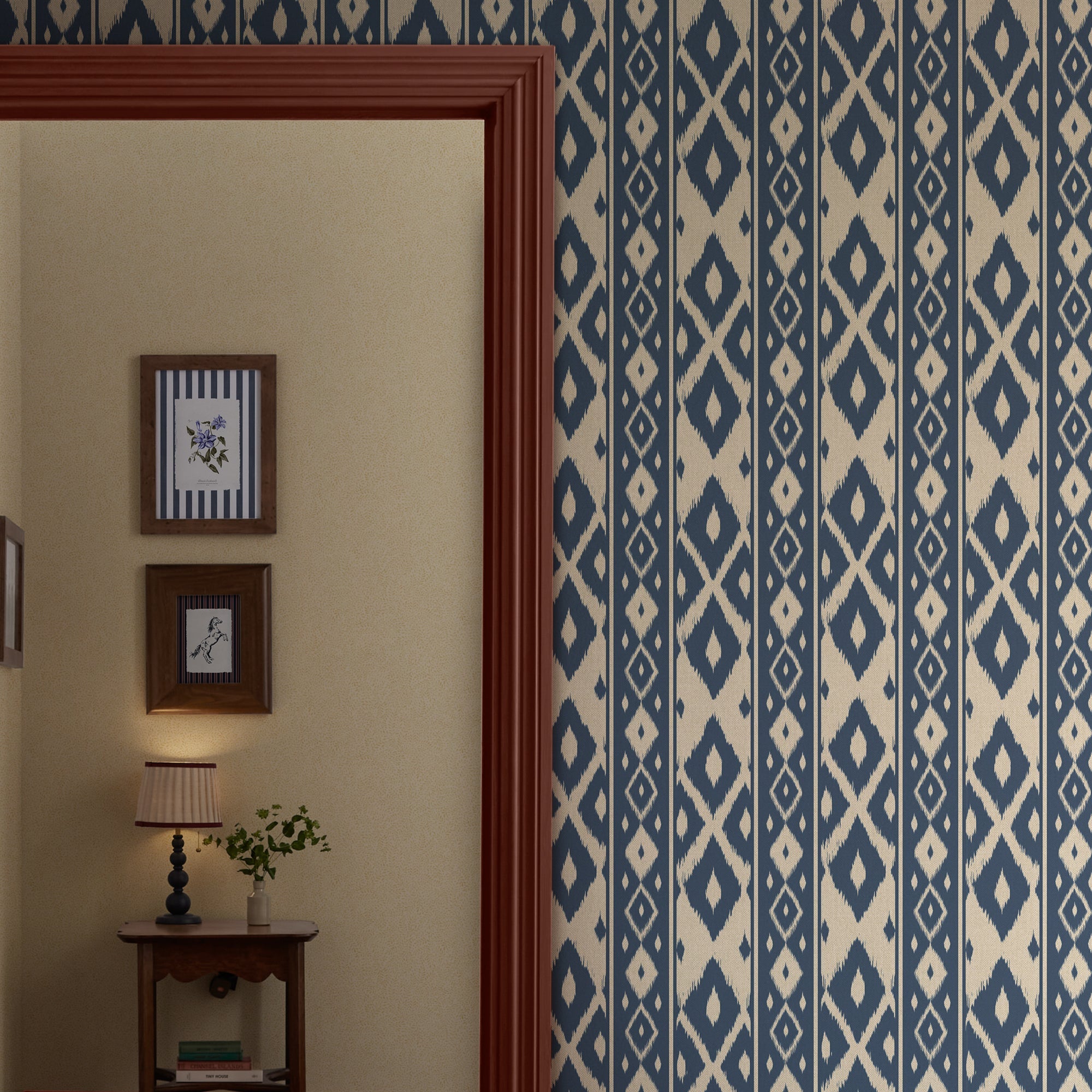 149534 Ikat Stripe Blue Joules AW26 Wallpaper by Joules