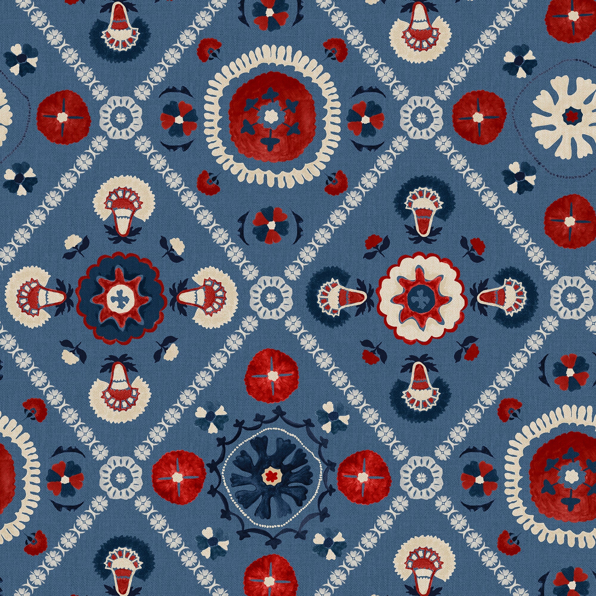 149552 Festival Floral Trellis Blue Joules AW26 Wallpaper by Joules