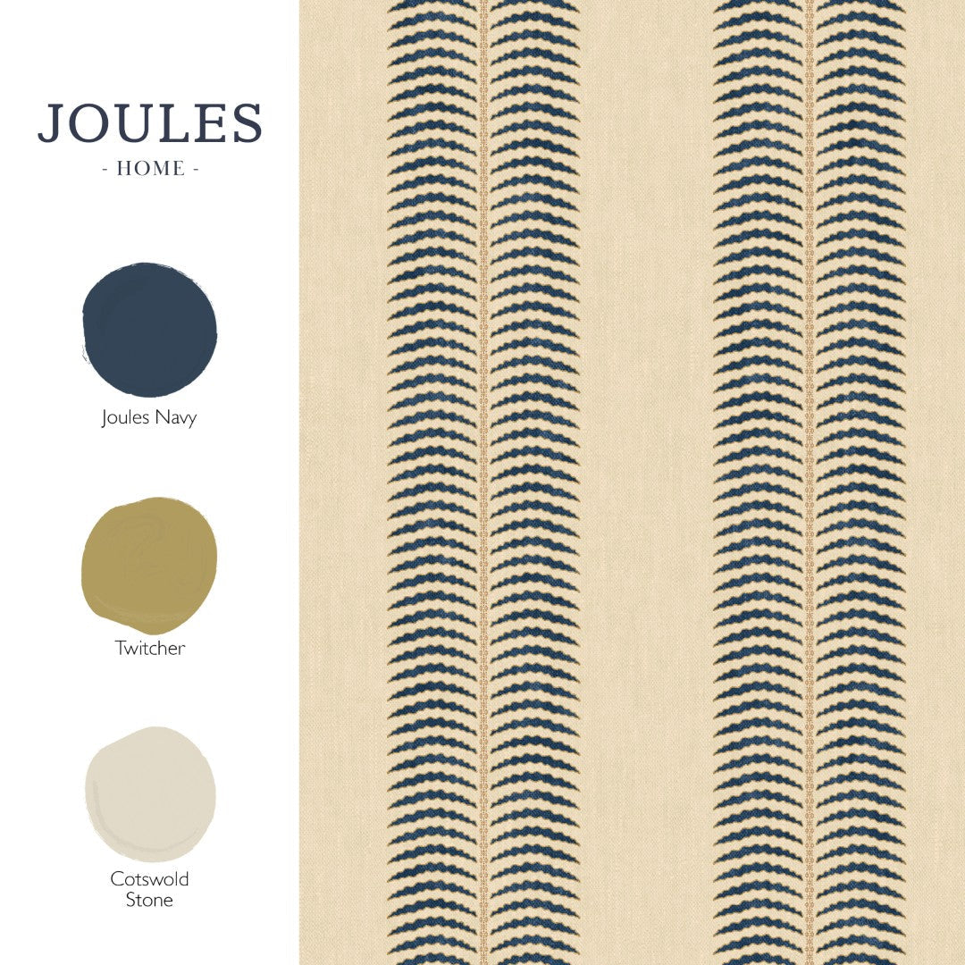 149558 Palm Leaf Stripe Cream & Blue Joules AW26 Wallpaper by Joules