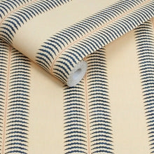 149558 Palm Leaf Stripe Cream & Blue Joules AW26 Wallpaper by Joules