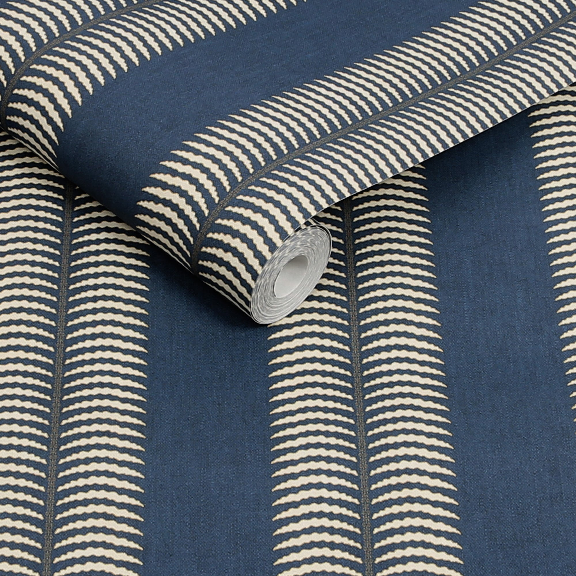 149561 Palm Leaf Stripe Blue Joules AW26 Wallpaper by Joules