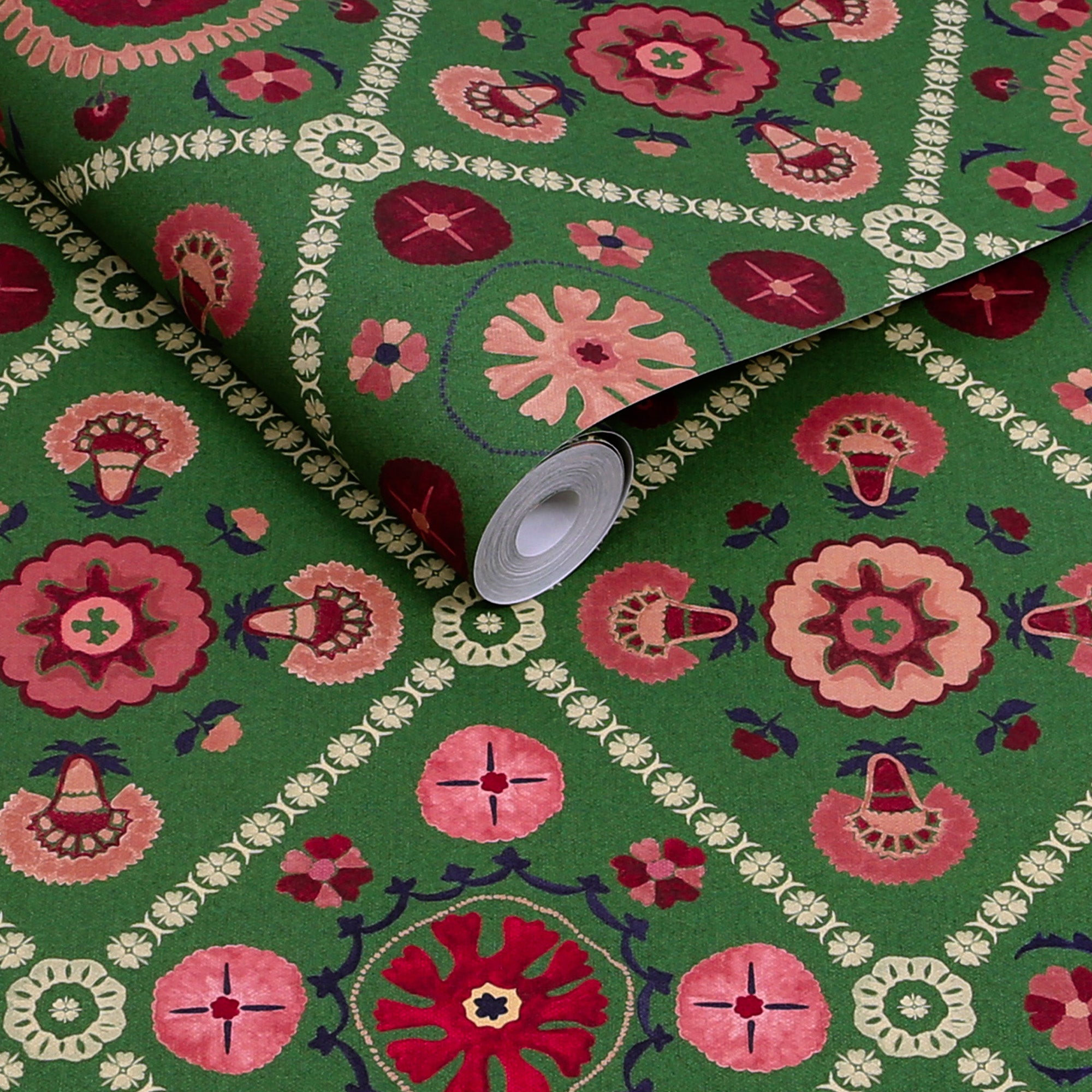 149573 Festival Floral Trellis Green Joules AW26 Wallpaper by Joules