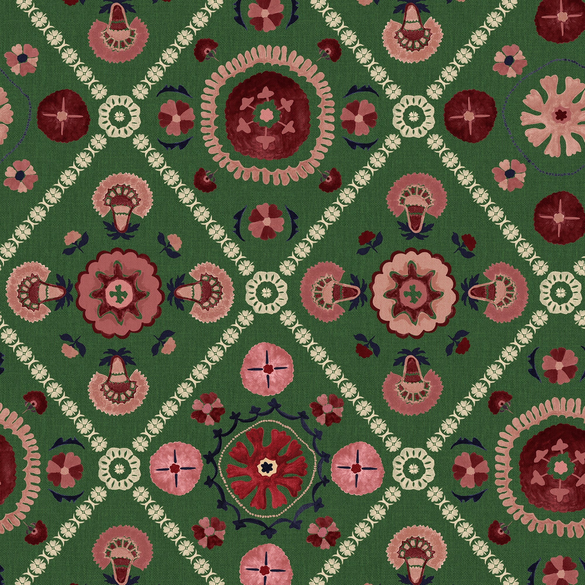 149573 Festival Floral Trellis Green Joules AW26 Wallpaper by Joules