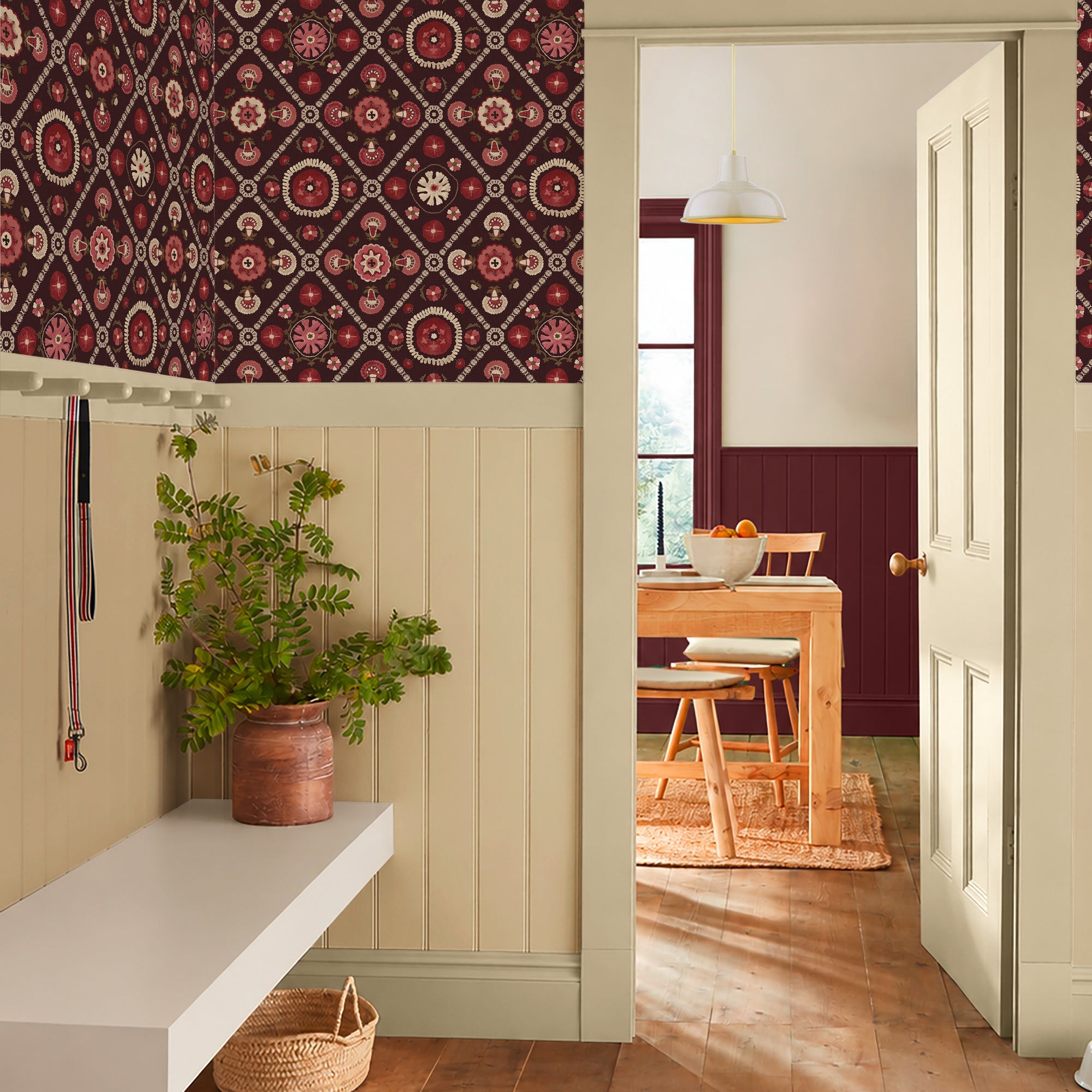 149576 Festival Floral Trellis Red Joules AW26 Wallpaper by Joules