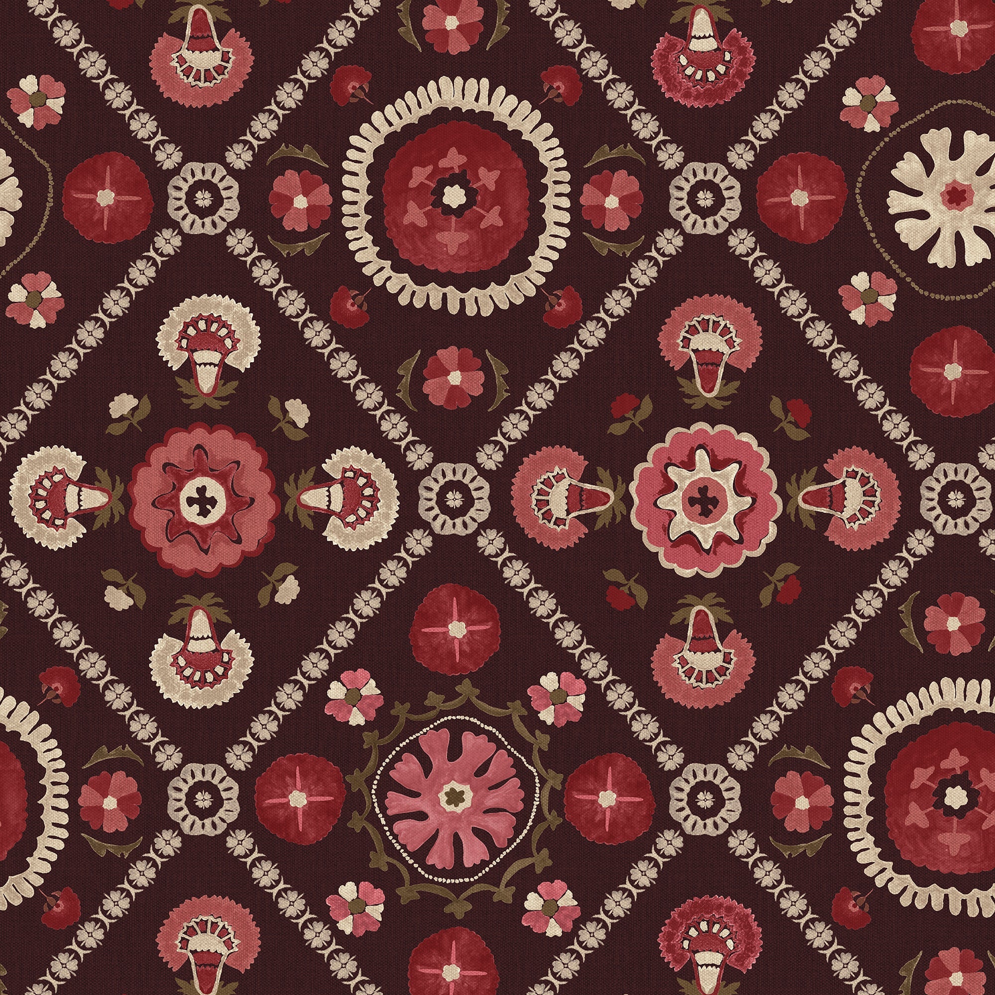 149576 Festival Floral Trellis Red Joules AW26 Wallpaper by Joules